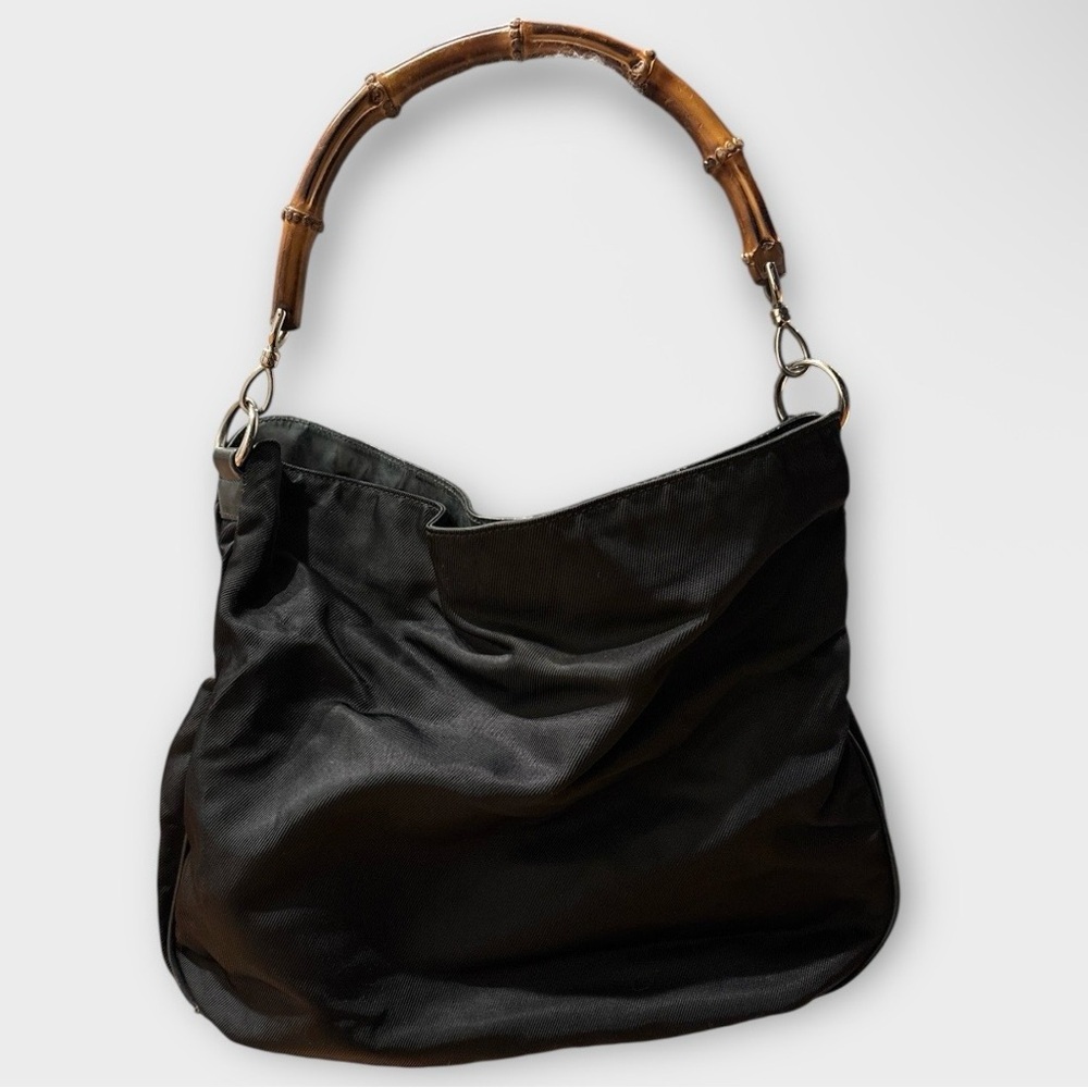GUCCI Diana Large Black Nylon Bamboo Handle Shoulder Bag. - Picture 3 of 16